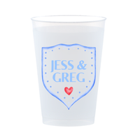 Custom Frosted Wedding Cups With Crest Design | Personalized Names & Date - Custom Front/Back | 2 Size Options