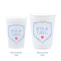 Custom Frosted Wedding Cups With Crest Design | Personalized Names & Date - Custom Front/Back | 2 Size Options