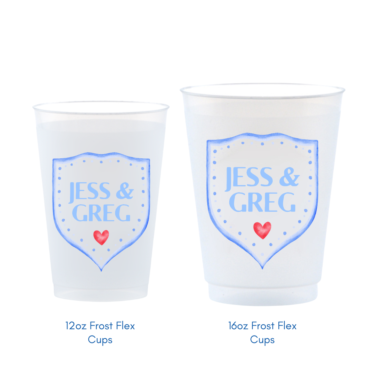 Custom Frosted Wedding Cups With Crest Design | Personalized Names & Date - Custom Front/Back | 2 Size Options