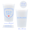 Custom Frosted Wedding Cups With Crest Design | Personalized Names & Date - Custom Front/Back | 2 Size Options