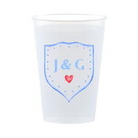 Custom Frosted Wedding Cups With Crest Design | Personalized Names & Date - Custom Front/Back | 2 Size Options