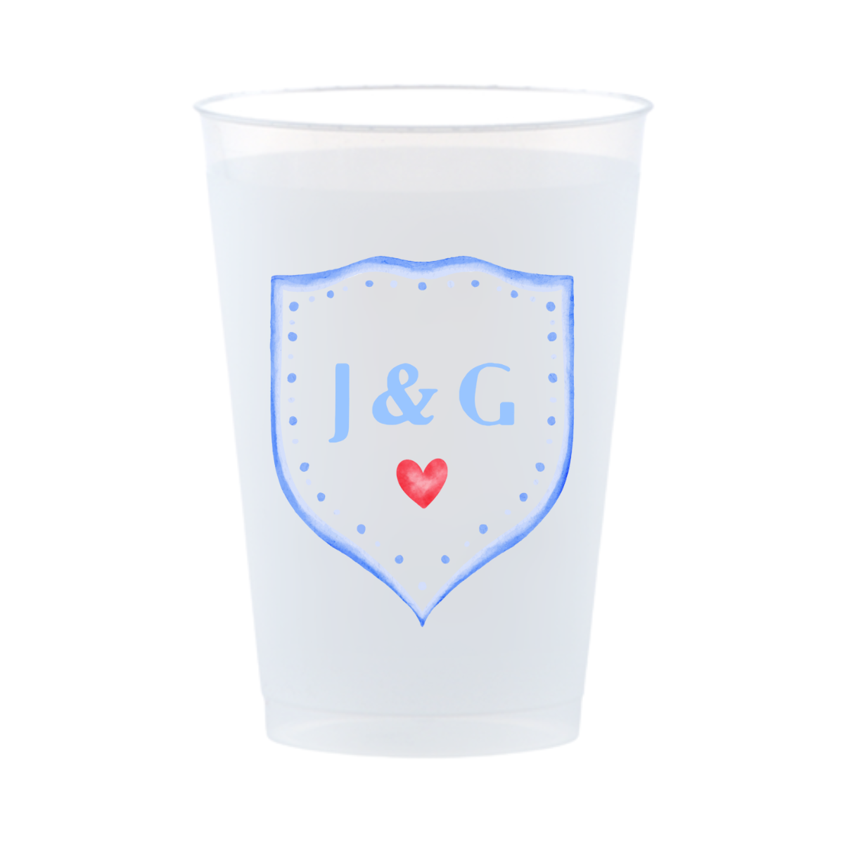 Custom Frosted Wedding Cups With Crest Design | Personalized Names & Date - Custom Front/Back | 2 Size Options