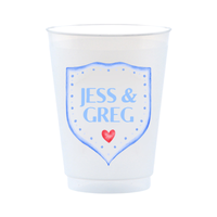 Custom Frosted Wedding Cups With Crest Design | Personalized Names & Date - Custom Front/Back | 2 Size Options