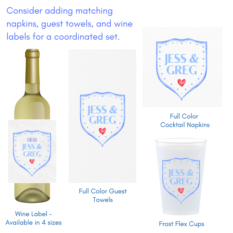 Custom Frosted Wedding Cups With Crest Design | Personalized Names & Date - Custom Front/Back | 2 Size Options