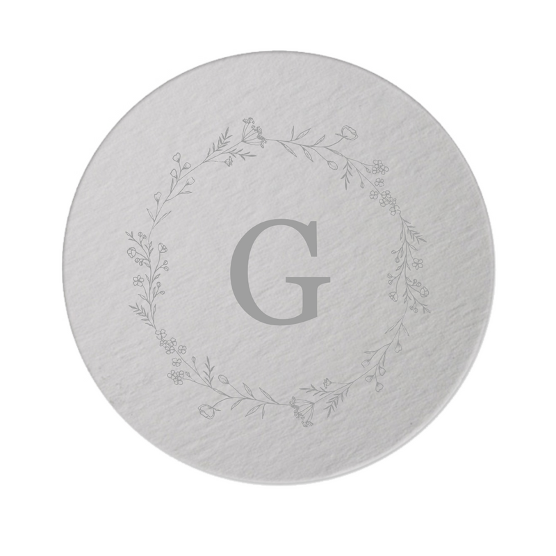 Custom Initial Round Paper Coasters With Floral Border