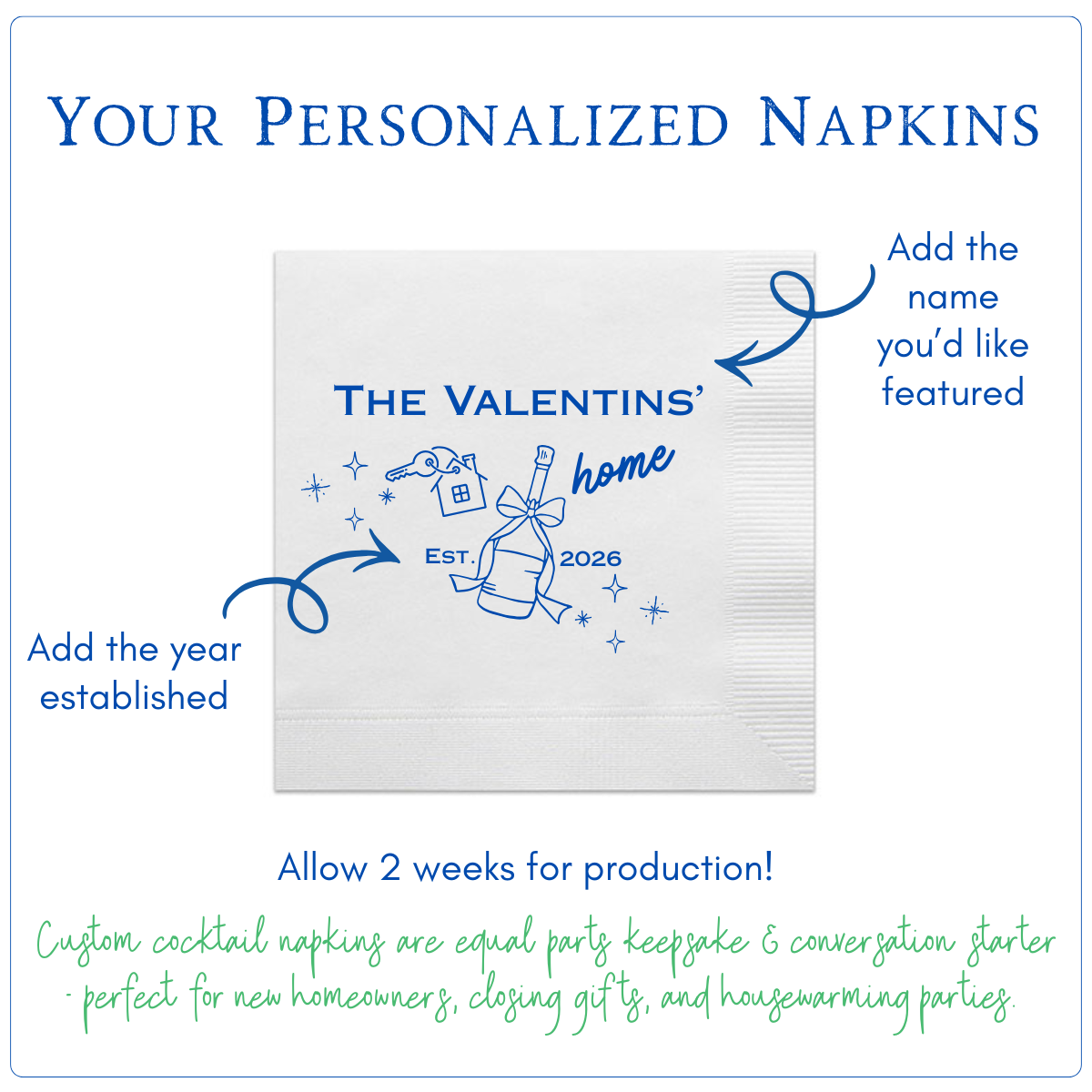Personalized House Warming Cocktail Napkins