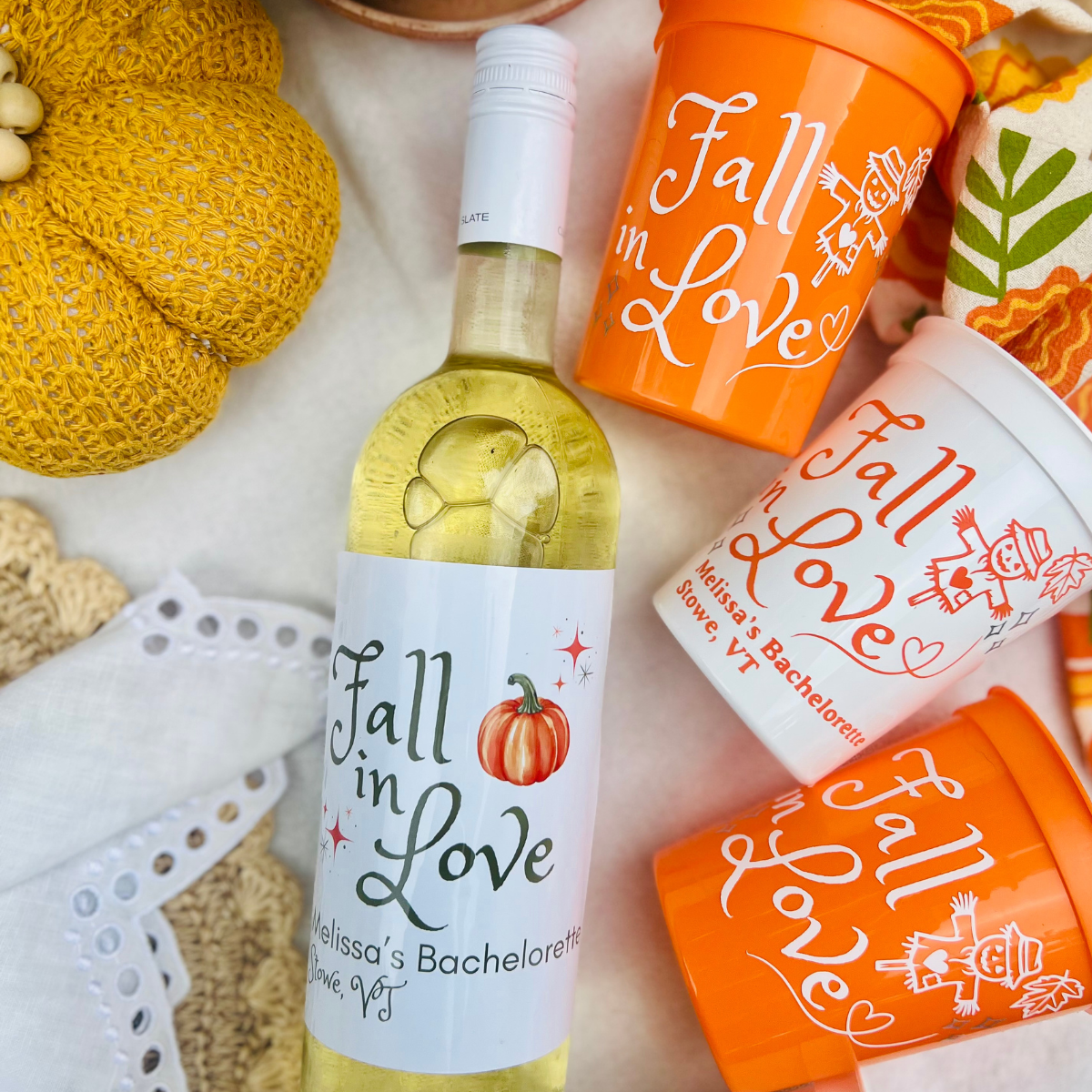 Fall In Love Customizable Large Wine Label | Fall Bachelorette Décor