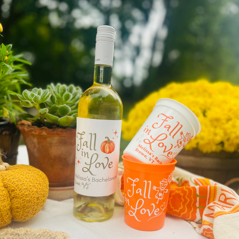 Fall In Love Customizable Large Wine Label | Fall Bachelorette Décor