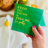 Green napkin with 'Feed me tacos & tell me I'm pretty' text held by a hand. Perfect for final fiesta bachelorettes, Taco Tuesday parties, Cinco De Mayo and more. 
