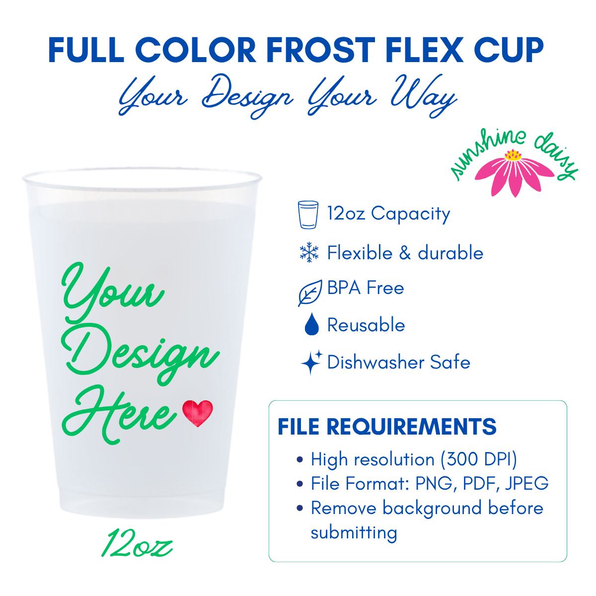 Custom Full Color Frost Flex Cups, 12oz
