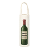 Canvas Wine Bag with an illustration of a wine bottle and a wine label that reads "Full of thanks (and wine)."