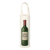 Canvas Wine Bag with an illustration of a wine bottle and a wine label that reads "Full of thanks (and wine)."