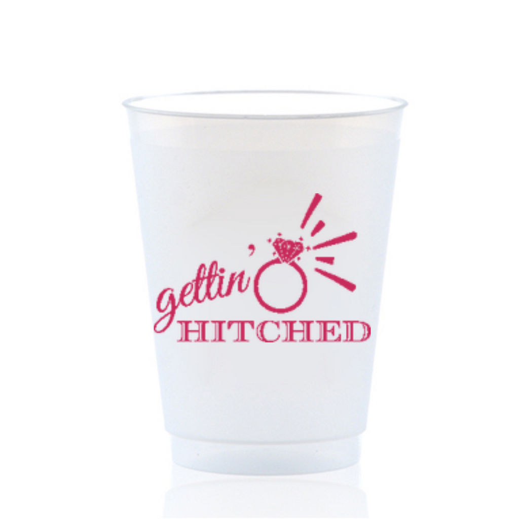 Gettin' Hitched Frosted Drinking Cup For Country Western Bachelorettes, 16oz