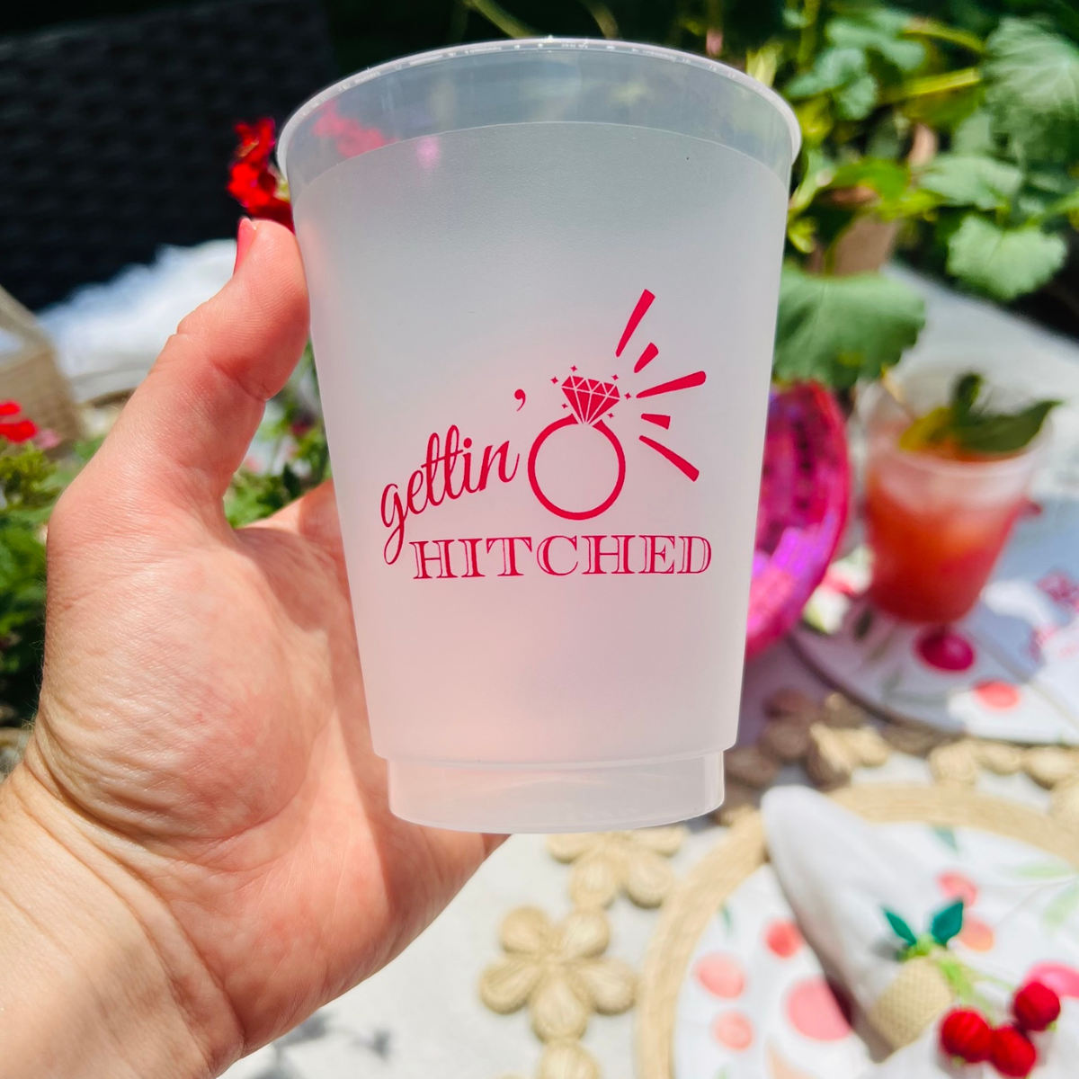 Gettin' Hitched Frosted Drinking Cup For Country Western Bachelorettes, 16oz