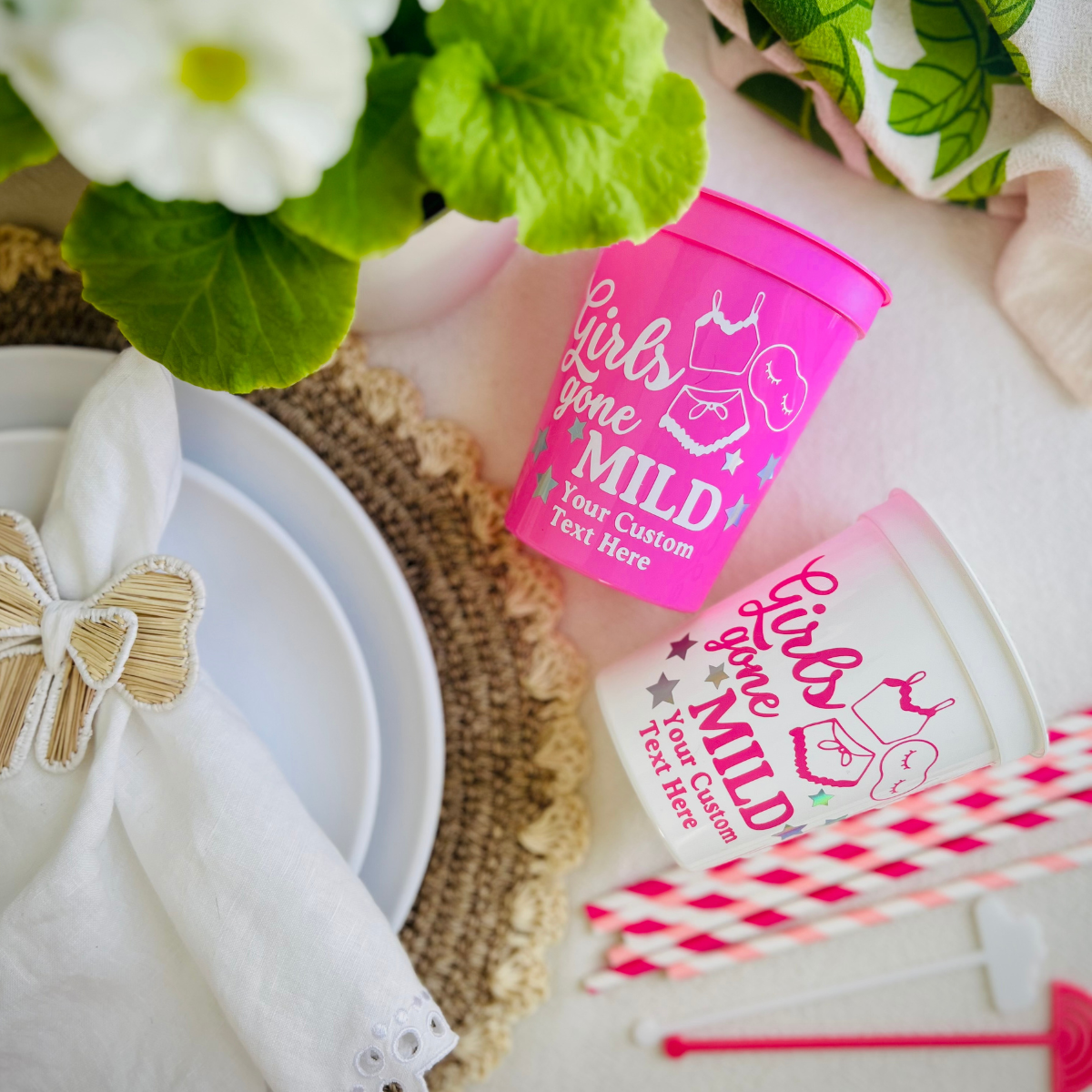 Girls Gone Mild Customizable Bachelorette Cups | Spa Bachelorette | Slumber Party Bachelorette