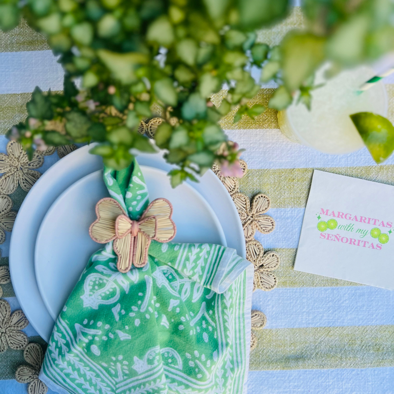 Handwoven Bow Napkin Ring With Pink Trim