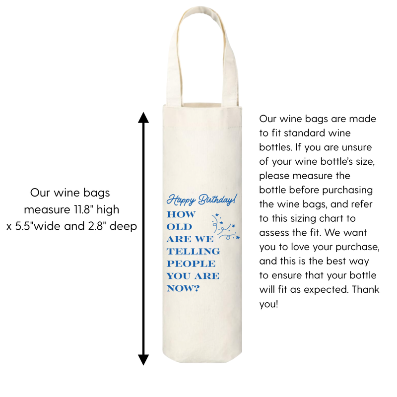 Funny Birthday Canvas Wine Tote - "Happy Birthday, How Old Are We Telling People You Are Now?" | Reusable Gift Bag For Wine Bottles | Milestone Birthdays