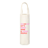 Canvas wine tote bag with pink and red text on a white background. The text says "Ho Ho Ho Let's Drink Wine & Judge People." A fun way to wrap any bottle of wine for the holidays, making the gift more laugh-out-loud, and memorable. 