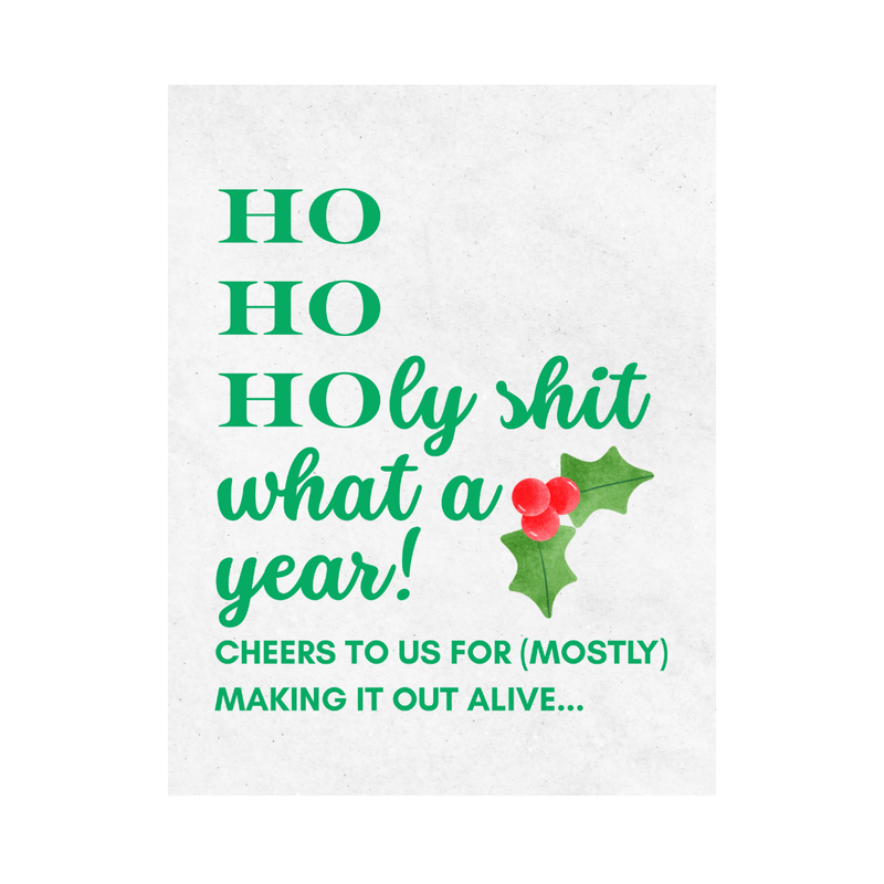 Funny Holiday Wine Label - "Ho Ho Holy Shit What A Year" | Wine Sticker for Friends, Coworkers & Hostess Gifts
