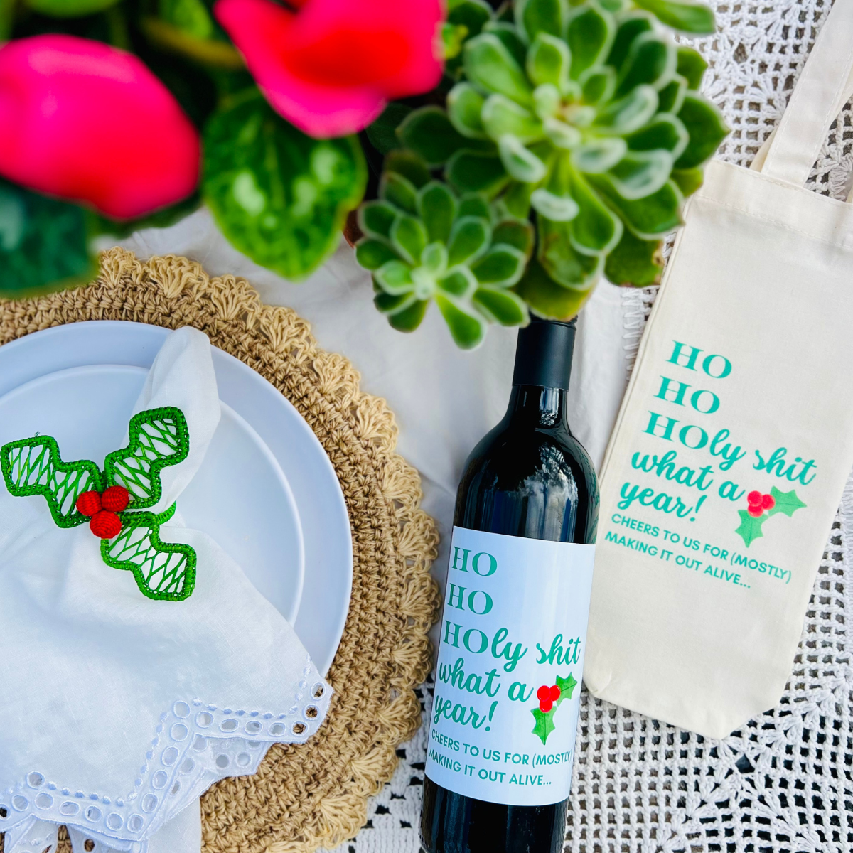 Ho Ho Holy Shit What A Year Holiday Wine Tote