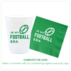 Frost flex 16oz Football party cup and green napkin with 'In My Football Era' text is shown on a white background