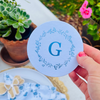 Custom Initial Round Pulpboard Coasters With Floral Border