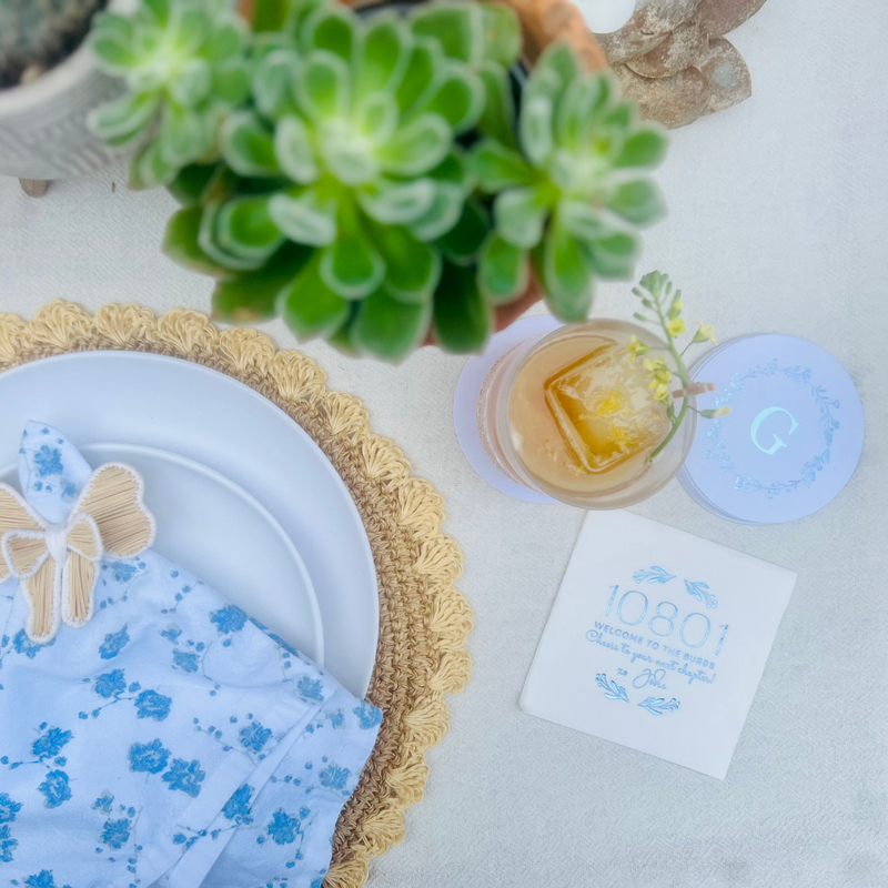 Custom Initial Round Pulpboard Coasters With Floral Border