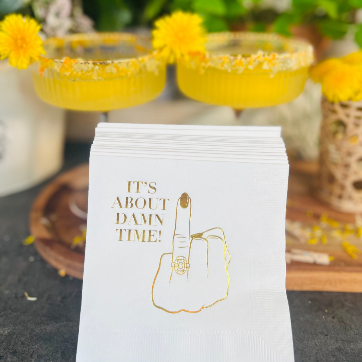It's About Damn Time Cocktail Paper Beverage Napkins, Gold