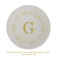 Custom Initial Round Paper Coasters With Floral Border
