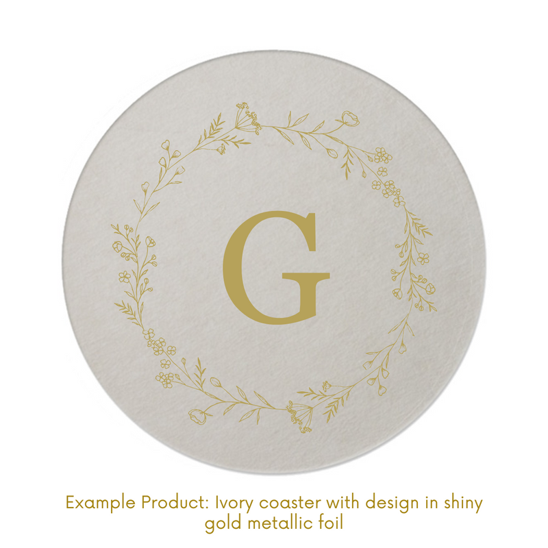 Custom Initial Round Paper Coasters With Floral Border