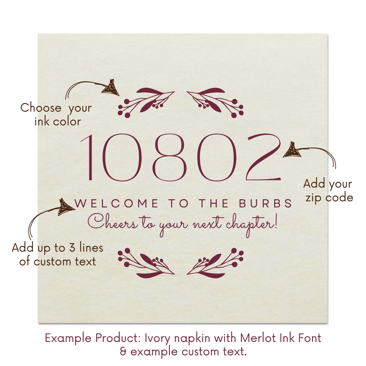 New Home Zip Code Customizable Foil Stamped Paper Napkins