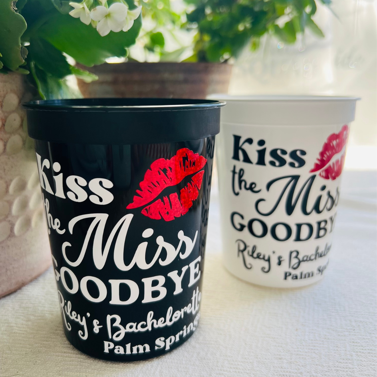 Kiss the Miss Goodbye Bachelorette And Engagement Cups | Bachelorette Favors