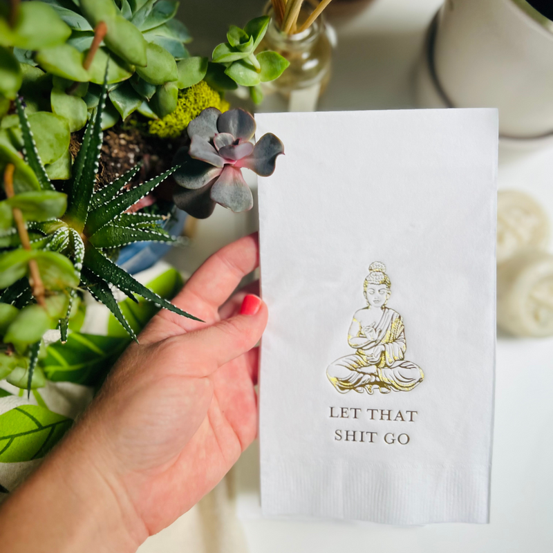Let That Shit Go Gold Buddha Paper Guest Towels, Pack of 30 | Funny Guest Towels | Fun Guest Bathroom Décor