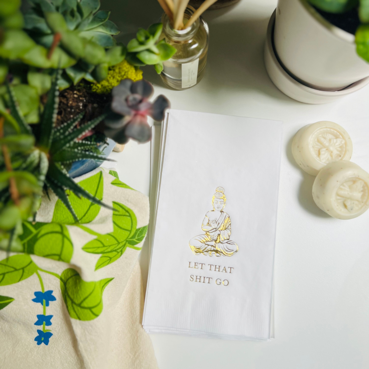 Let That Shit Go Gold Buddha Paper Guest Towels Pack of 30 Funny Gu Sunshine Daisy