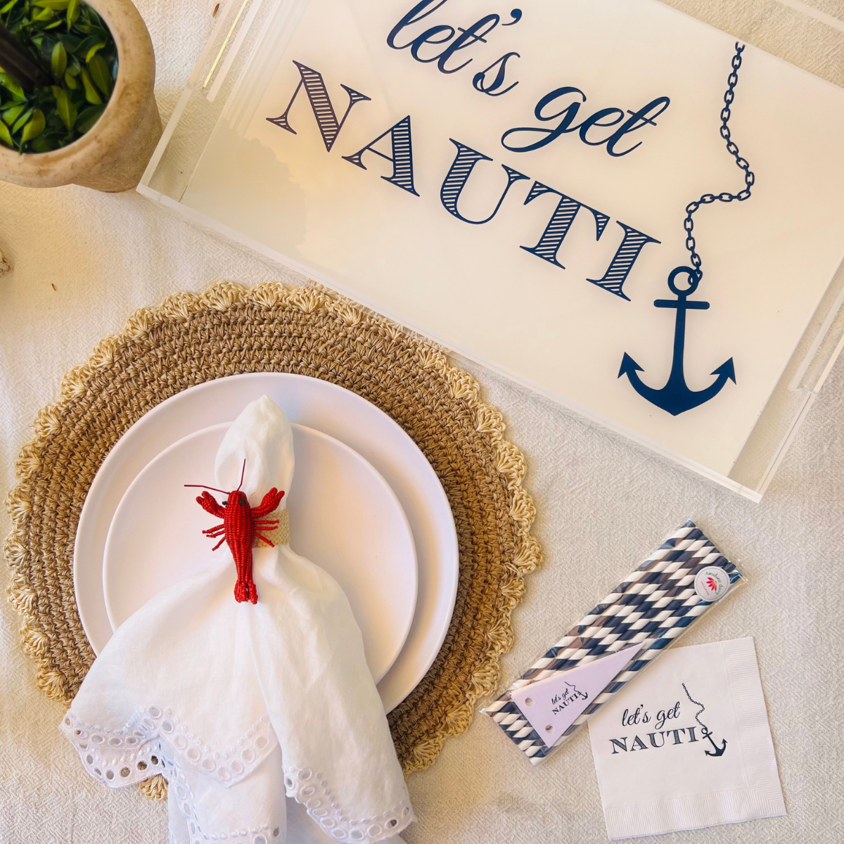 Let's Get Nauti Cocktail Paper Beverage Napkins For Nautical Parties and Bachelorettes