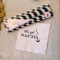 Let's Get Nauti Pennant Straw Tags With Striped Navy Paper Straws, Set of 8