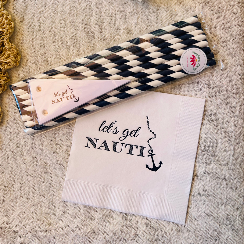 Let's Get Nauti Cocktail Paper Beverage Napkins For Nautical Parties and Bachelorettes