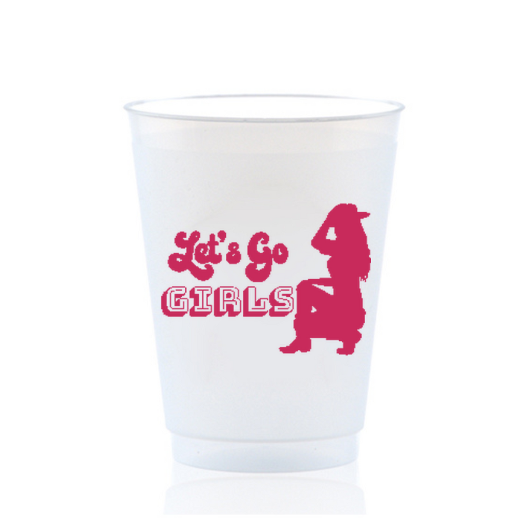 "Let's Go Girls" Frosted Drinking Cups For Country Western Bachelorette, 16oz