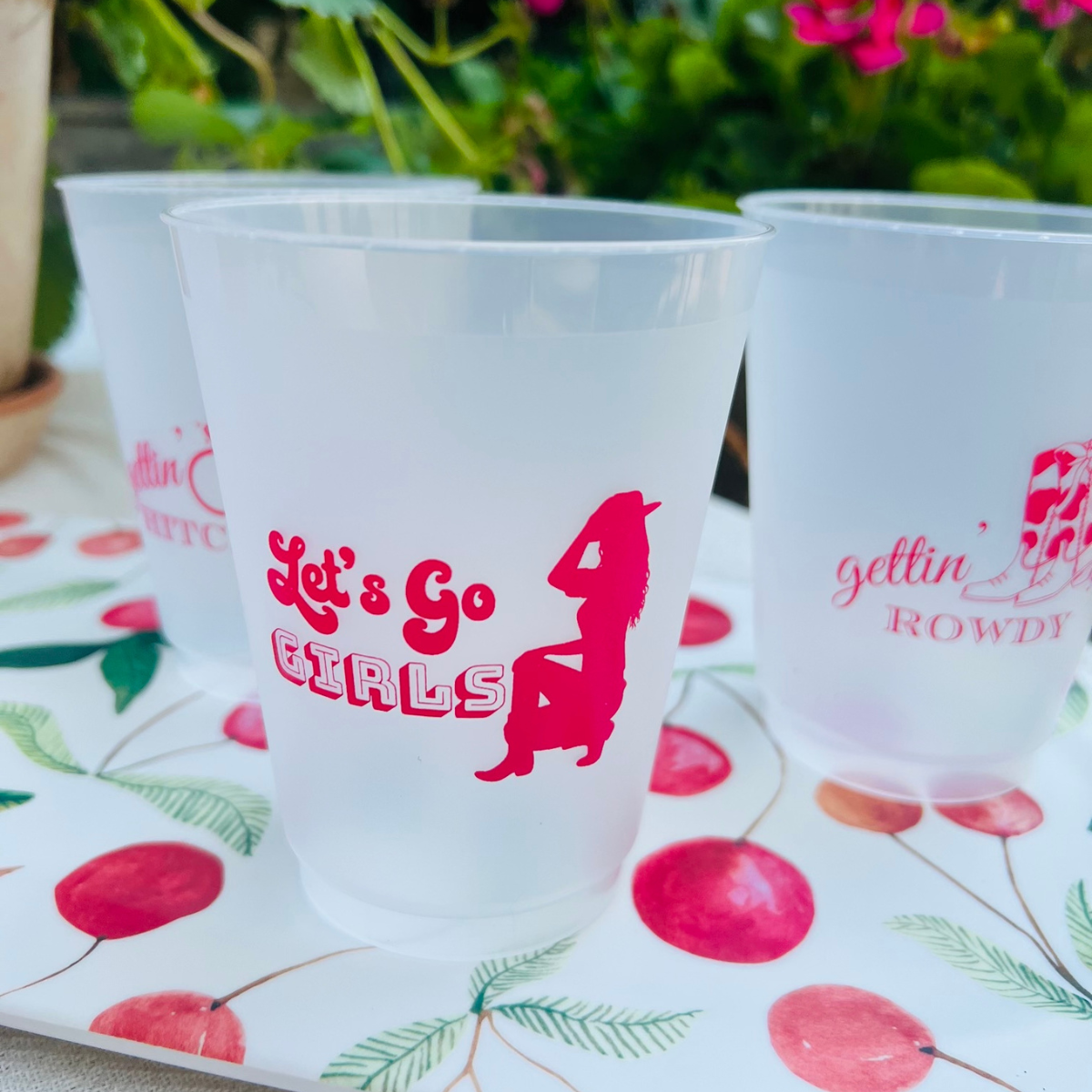 "Let's Go Girls" Frosted Drinking Cups For Country Western Bachelorette, 16oz