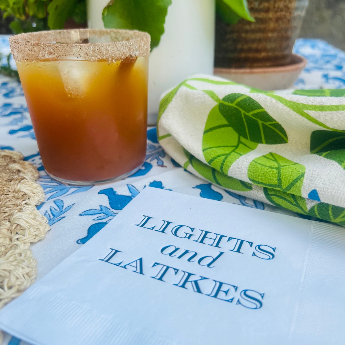 Lights And Latkes Hanukkah Cocktail Paper Beverage Napkins