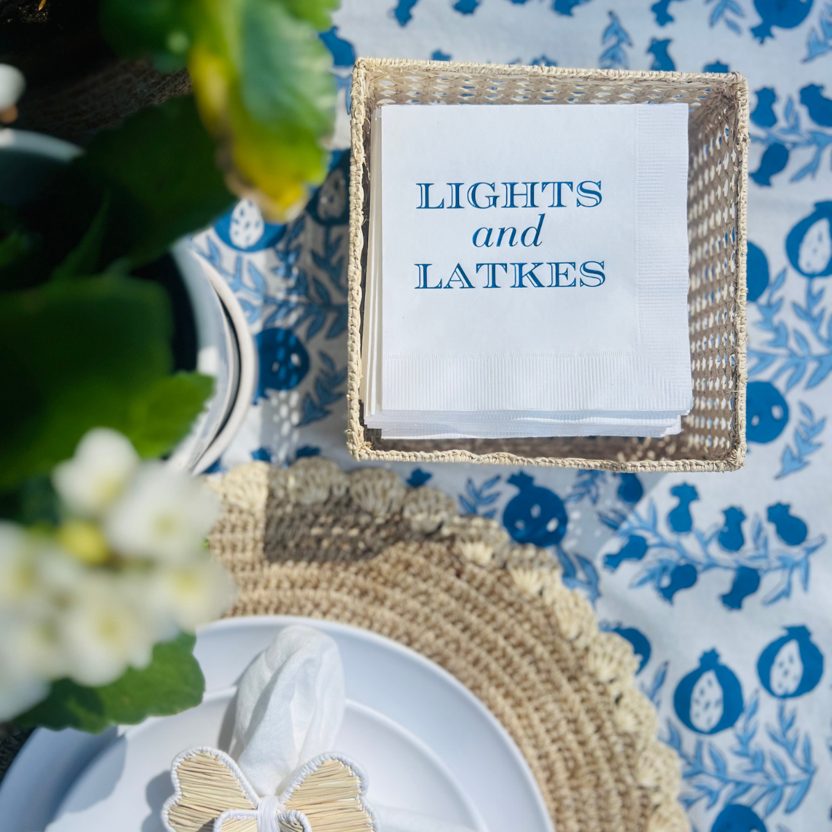 Lights And Latkes Hanukkah Cocktail Paper Beverage Napkins