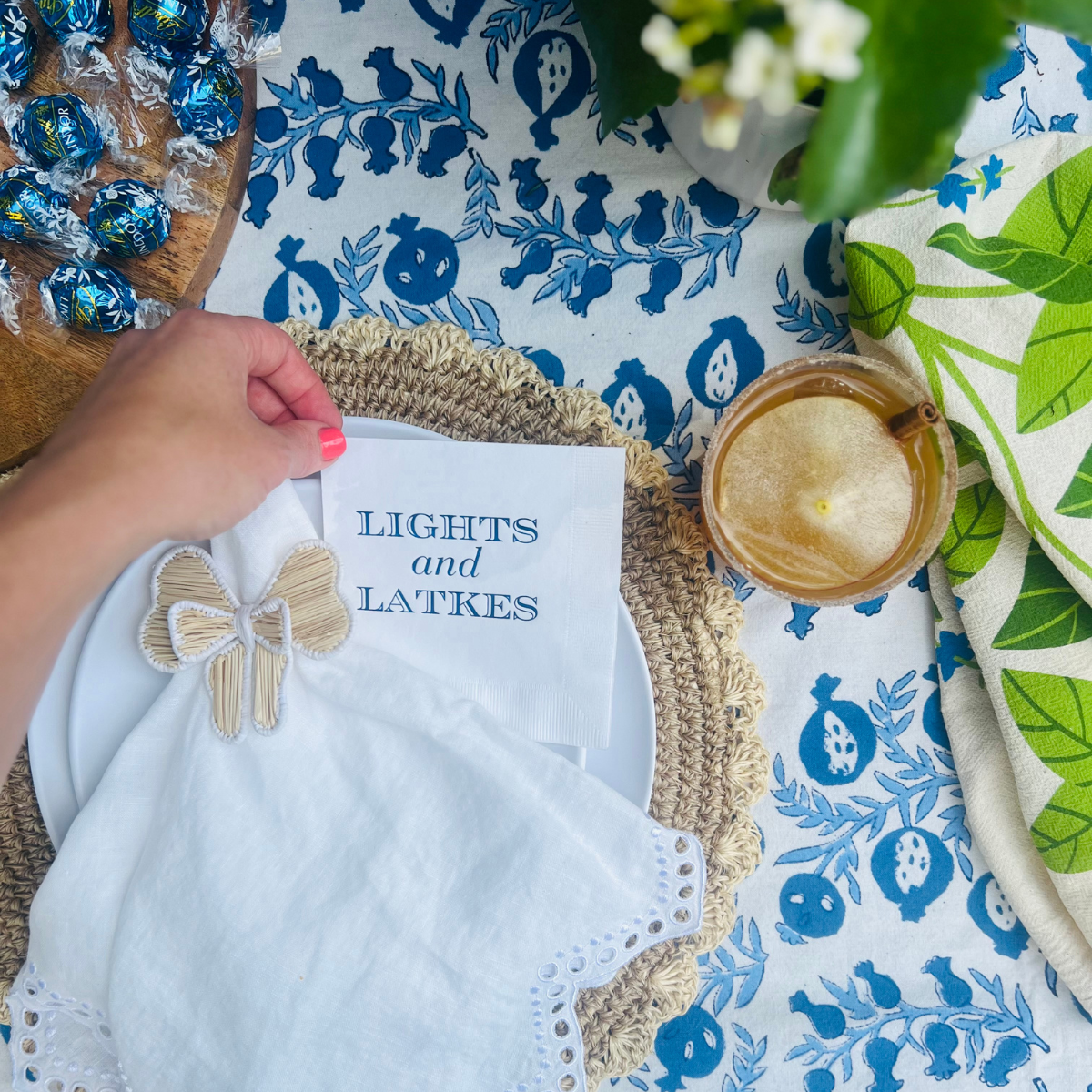 Lights And Latkes Hanukkah Cocktail Paper Beverage Napkins