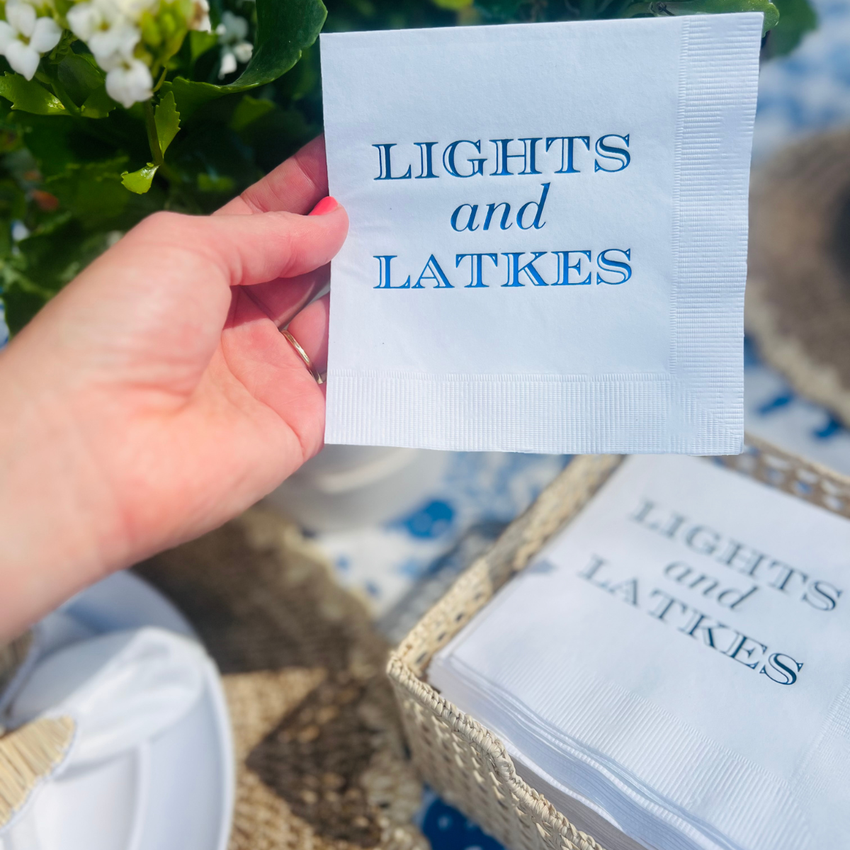 Lights And Latkes Hanukkah Cocktail Paper Beverage Napkins
