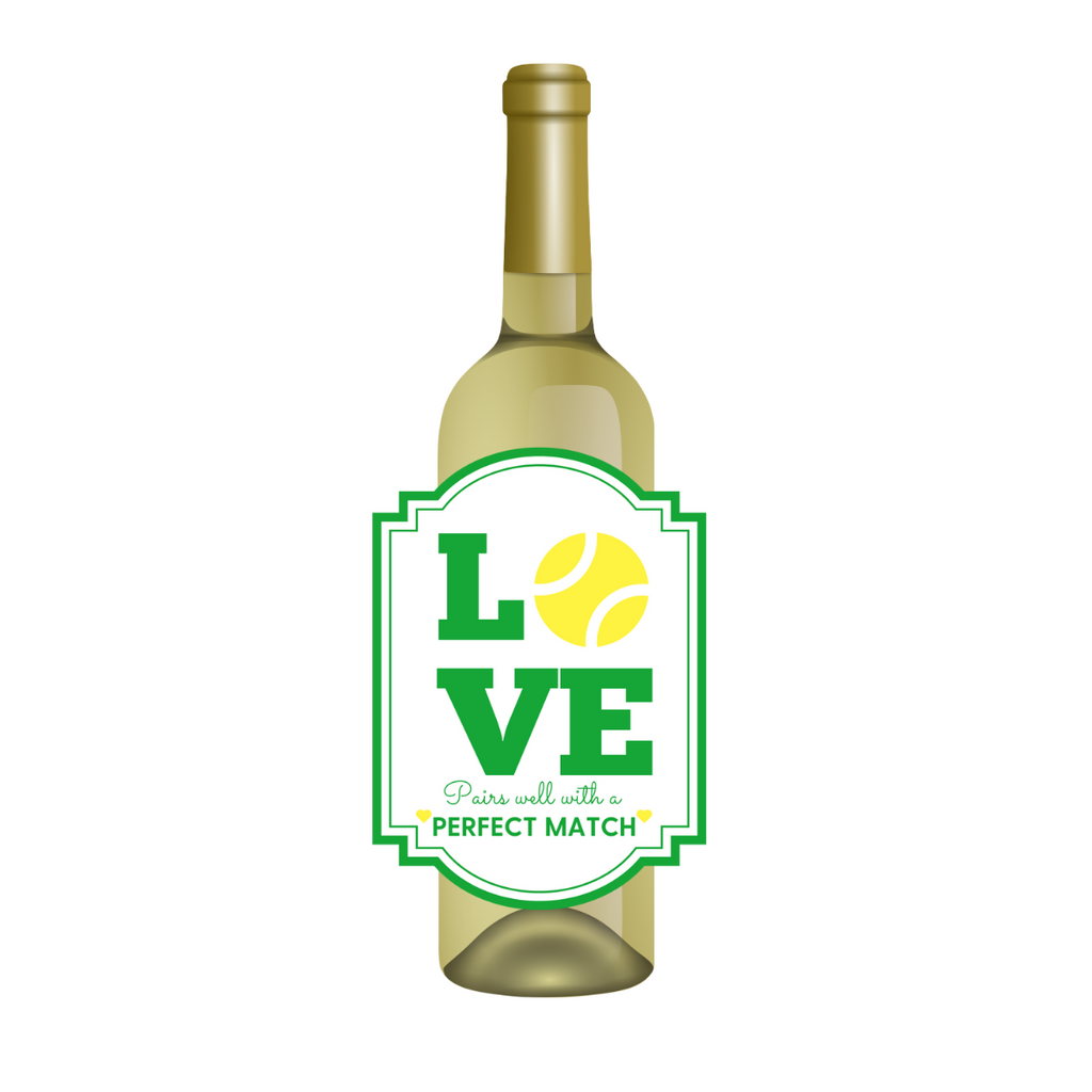 Tennis Love Waterproof Wine Label, Green | Pairs Well With A Perfect Match Bachelorette