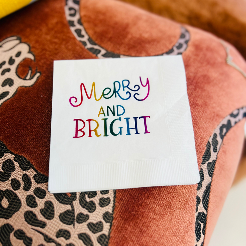 Merry & Bright Holiday Cocktail Paper Beverage Napkins