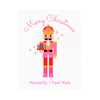 Illustration of a nutcracker with a Merry Christmas message is shown on a white  wine label against a white background. The bottom line of text on the wine label reads, "Honestly, I feel nuts."