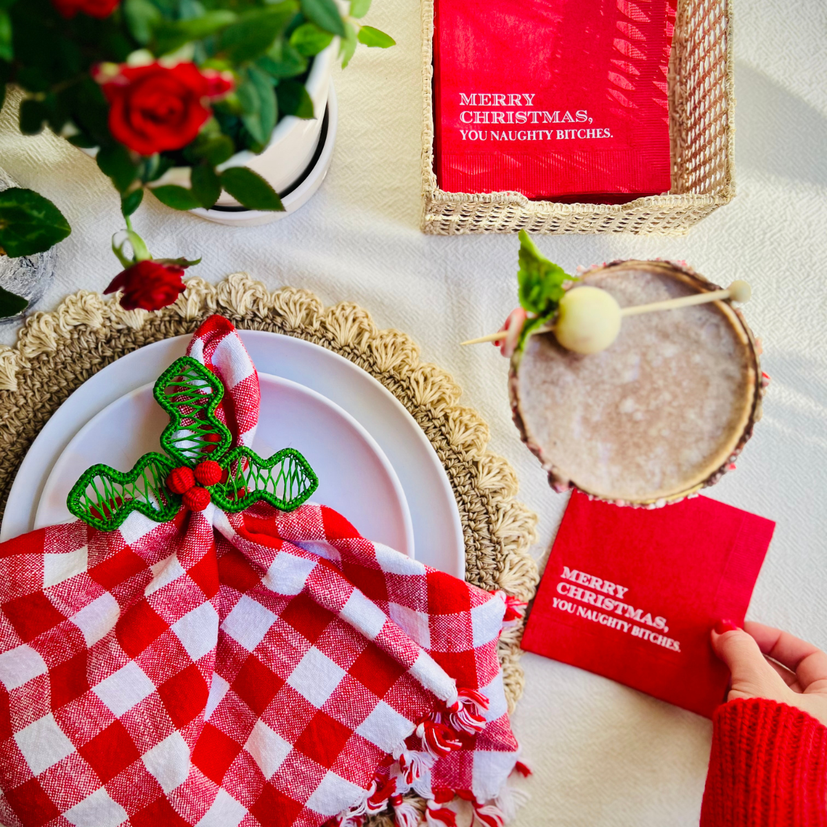 Merry Christmas, You Naughty Bitches Holiday Cocktail Paper Napkins | Christmas Party Décor | Fun Christmas Napkins