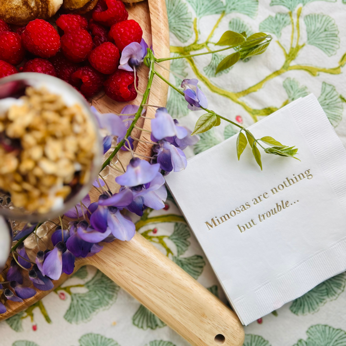 Mimosas Are Nothing But Trouble Holographic Gold Cocktail Napkins