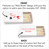 Matchboxes with 'Mob Wives' design and customizable text options on a white background.