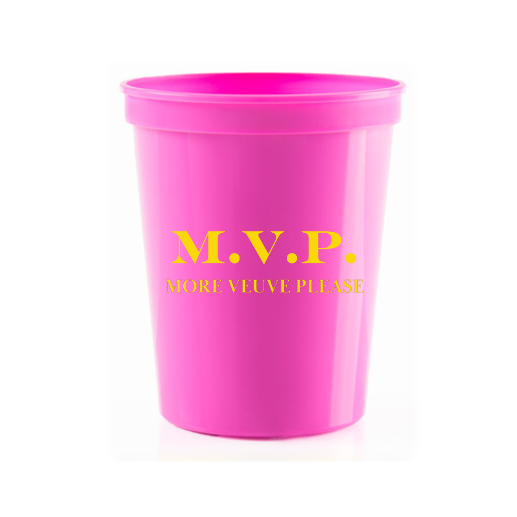 "M.V.P. More Veuve Please" 16oz Stadium Cups | Champagne Party Cups, Reusable Celebration Cups for Birthdays, Bachelorettes, Holiday Hosting & Girls' Nights